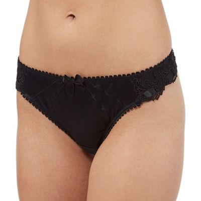 Reger by Janet Reger Black lace detail thong with silk